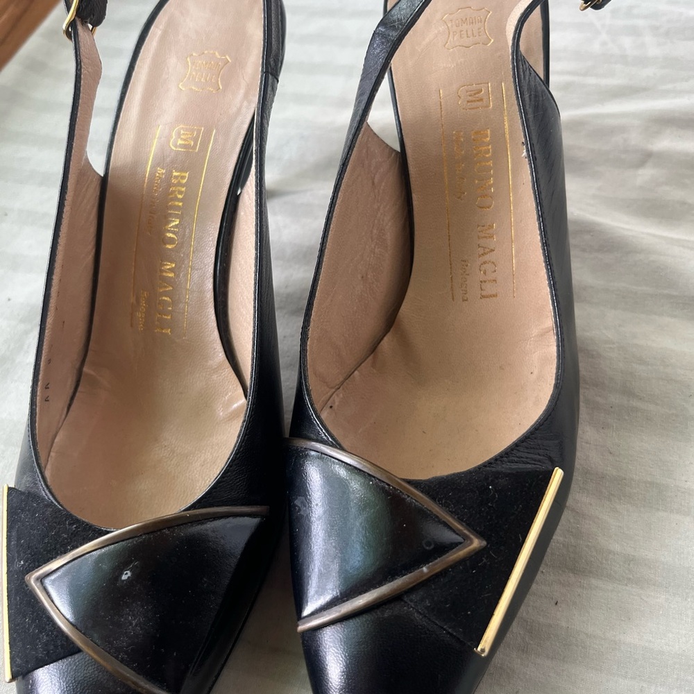 Bruno Magli Black Slingback Heels with Gold Accents - Picture 5 of 5